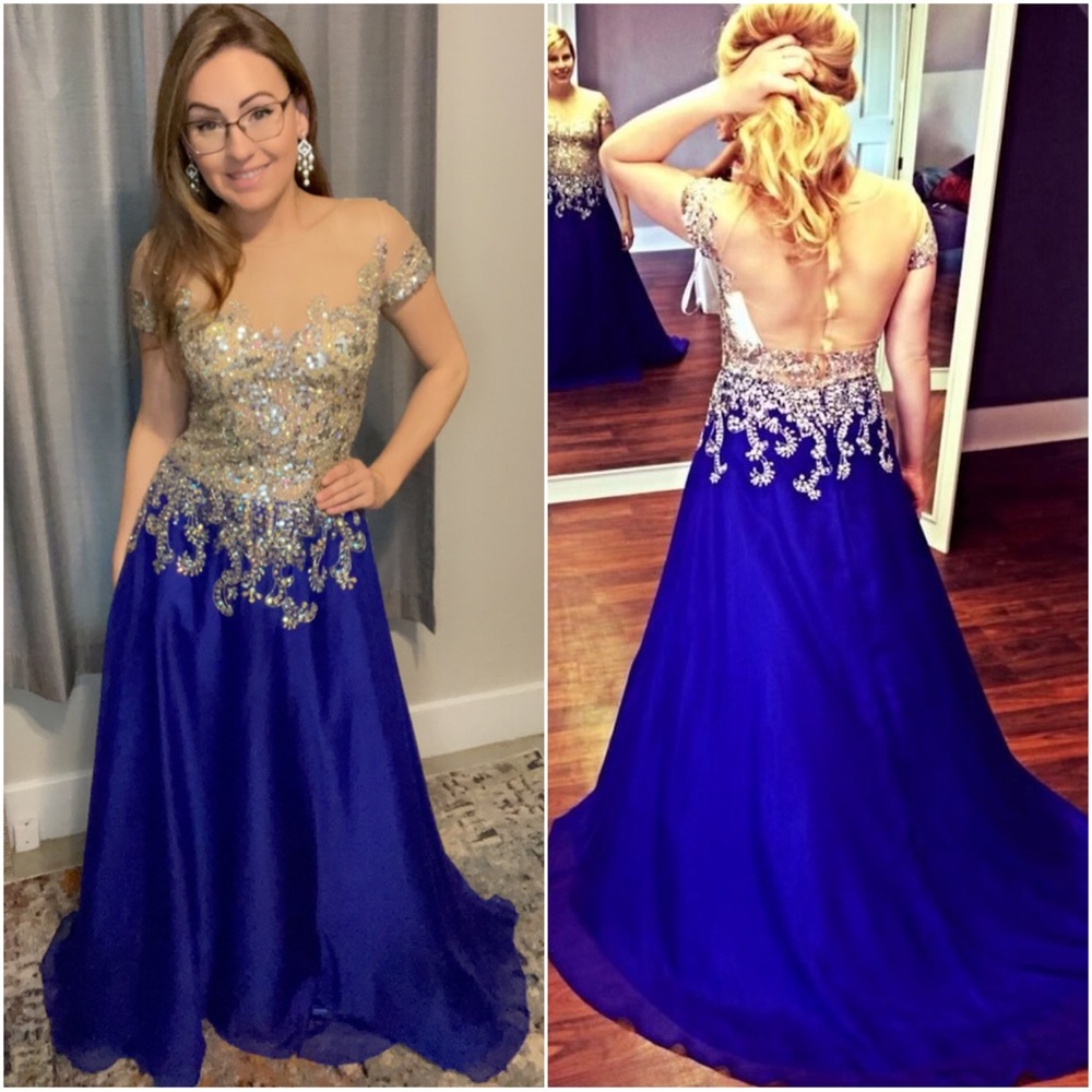 MacDuggal royal blue illusion top